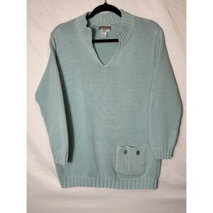 Coldwater Creek Vintage Women's 100% Cotton Seafoam Green Sweater Pocket Size S